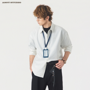 ASOT 牛津纺白色长袖衬衫男cleanfit春季通勤休闲宽松内搭衬衣女