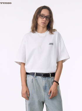 ASOT短袖T恤夏季日系无性别宽松休闲短袖cozyfit纯色字母上衣