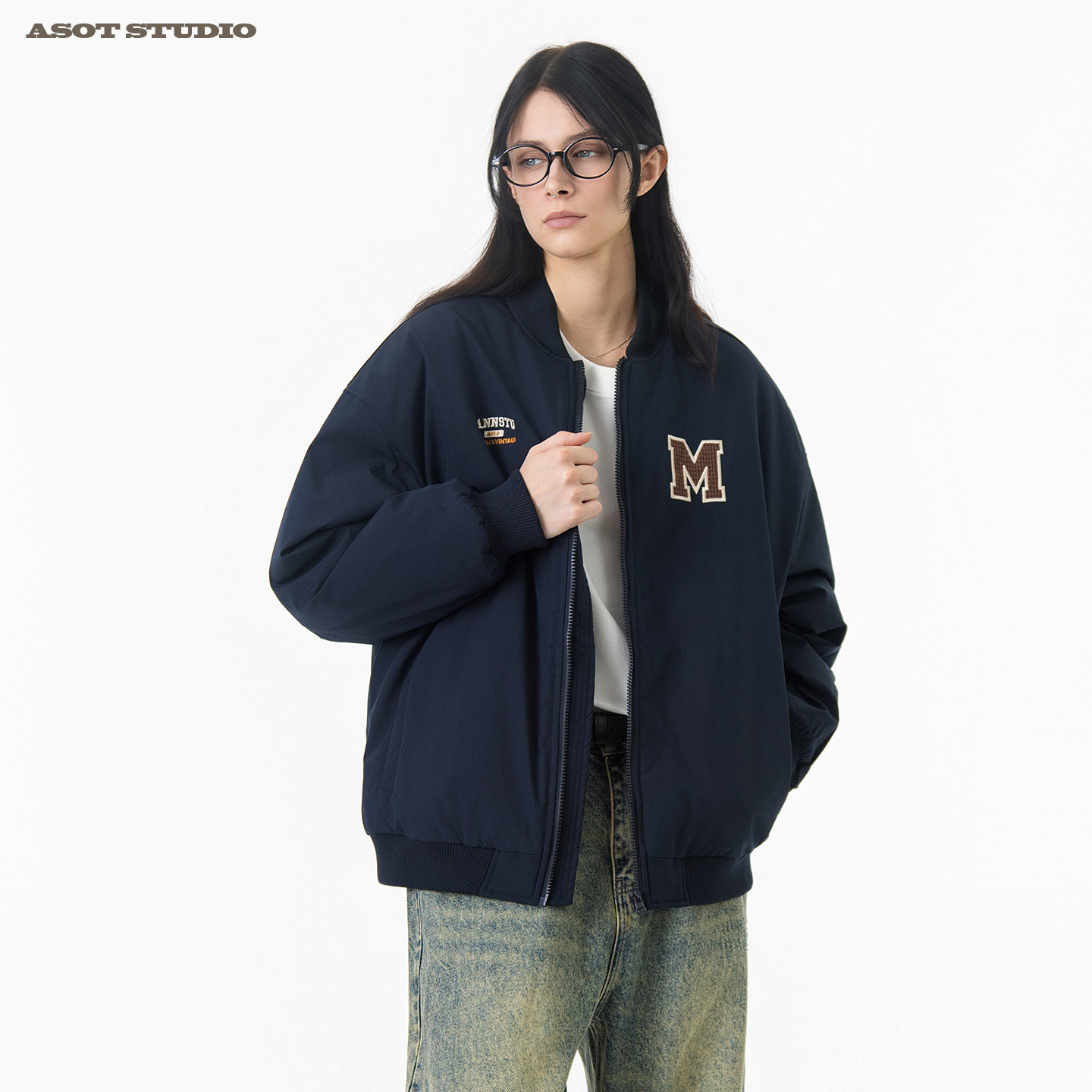 ASOT 25AW刺绣字母棒球服棉服男女cozyfit夹棉宽松保暖工装外套