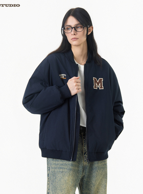 ASOT 25AW刺绣字母棒球服棉服男女cozyfit夹棉宽松保暖工装外套