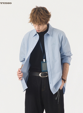 ASOT 牛津纺纯色长袖衬衫男春季休闲通勤宽松基础款内搭衬衣女