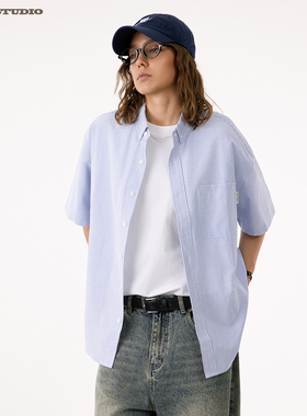 ASOT 条纹短袖衬衫中性风cozyfit夏季日系宽松休闲无性别简约衬衣