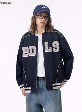 ASOT 贴布绣夹克春秋中性风cozyfit日系无性别宽松休闲棒球领外套