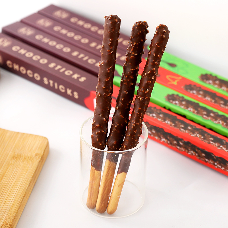 韩国进口莉迩花生巧克力味长条涂层棒棒饼干年货儿童休闲零食小吃
