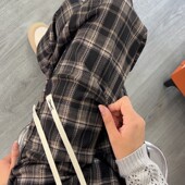 窄版 高腰垂感宽松运动休闲加长格子裤 阔腿裤 女175高个子秋冬新款