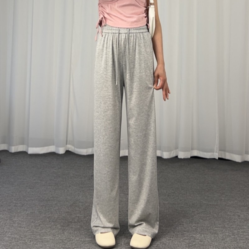 超长休闲运动阔腿裤女2025夏季冰丝薄款高个子加长高腰垂感直筒裤