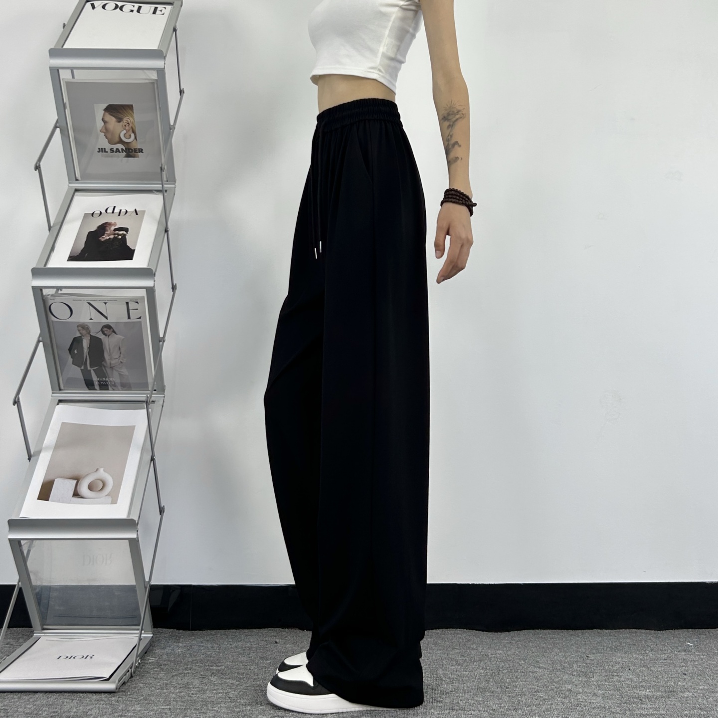 高个子175加长版黑色运动阔腿裤女夏季冰丝薄款高腰直筒休闲裤子