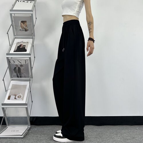 高个子175加长版黑色运动阔腿裤女夏季冰丝薄款高腰直筒休闲裤子