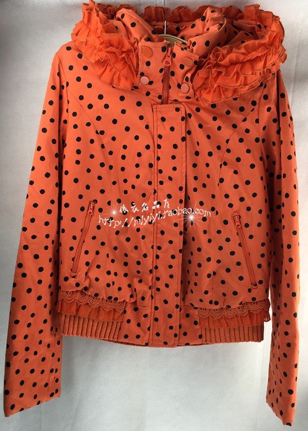 品牌女装正品冬装新款圆点修身显瘦淑女长袖甜美百搭短款棉衣棉服