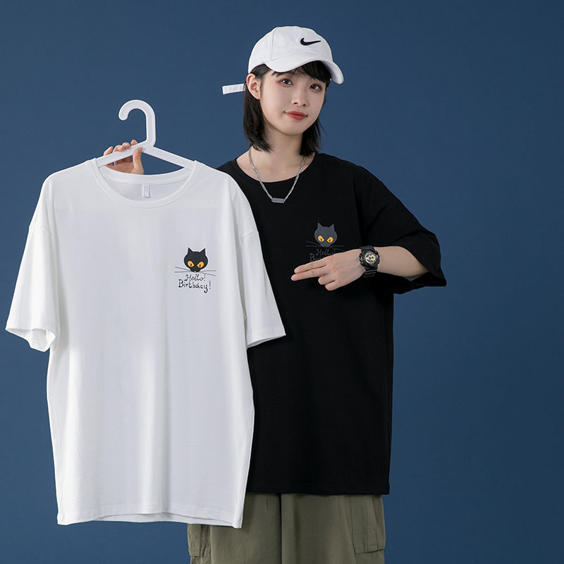 Summer Cotton Short Sleeve T-Shirt casual loose print hip hop college men's and women's top