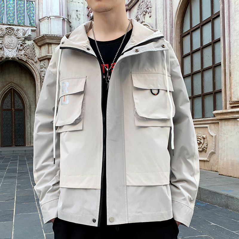 Autumn coat men's patchwork slim hooded short youth versatile casual jacket