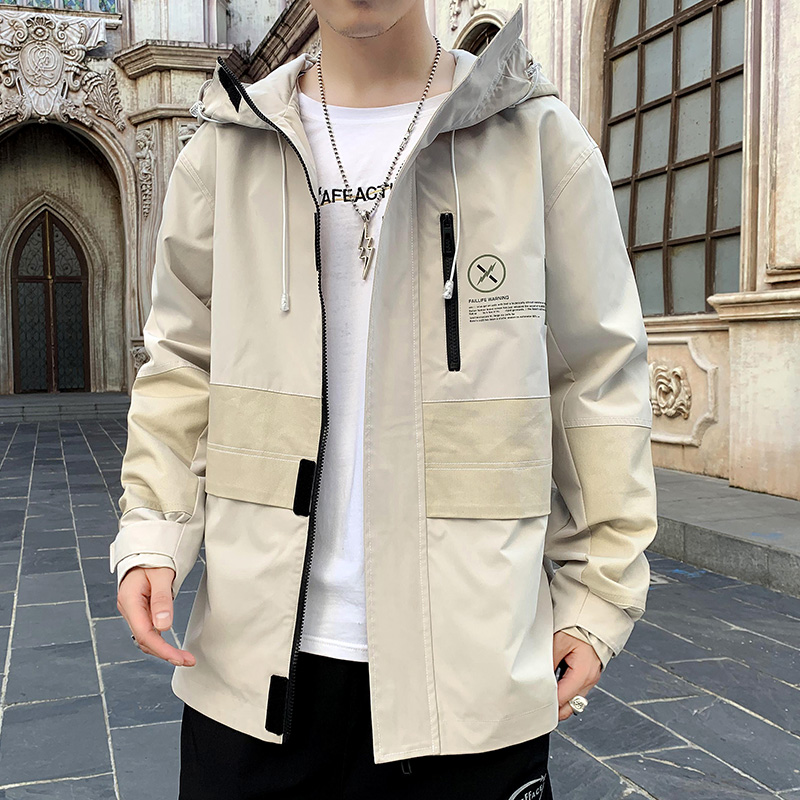 Autumn coat men's color fitted hooded short youth versatile casual jacket