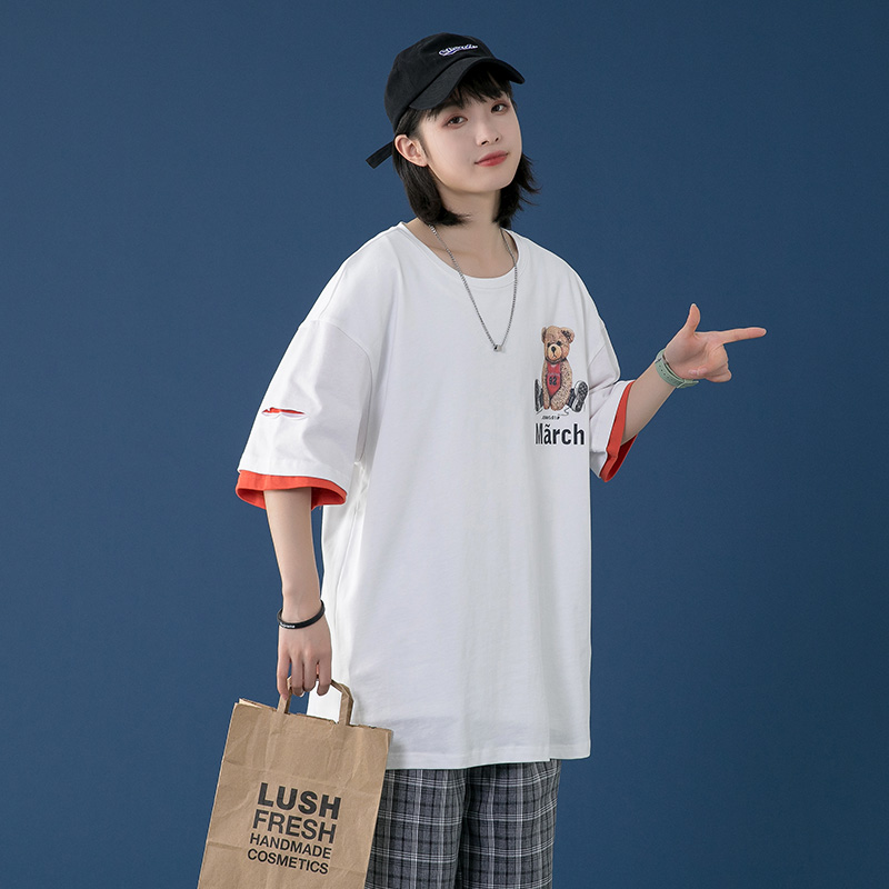 Summer Cotton Short Sleeve T-Shirt casual loose print hip hop college men's and women's top