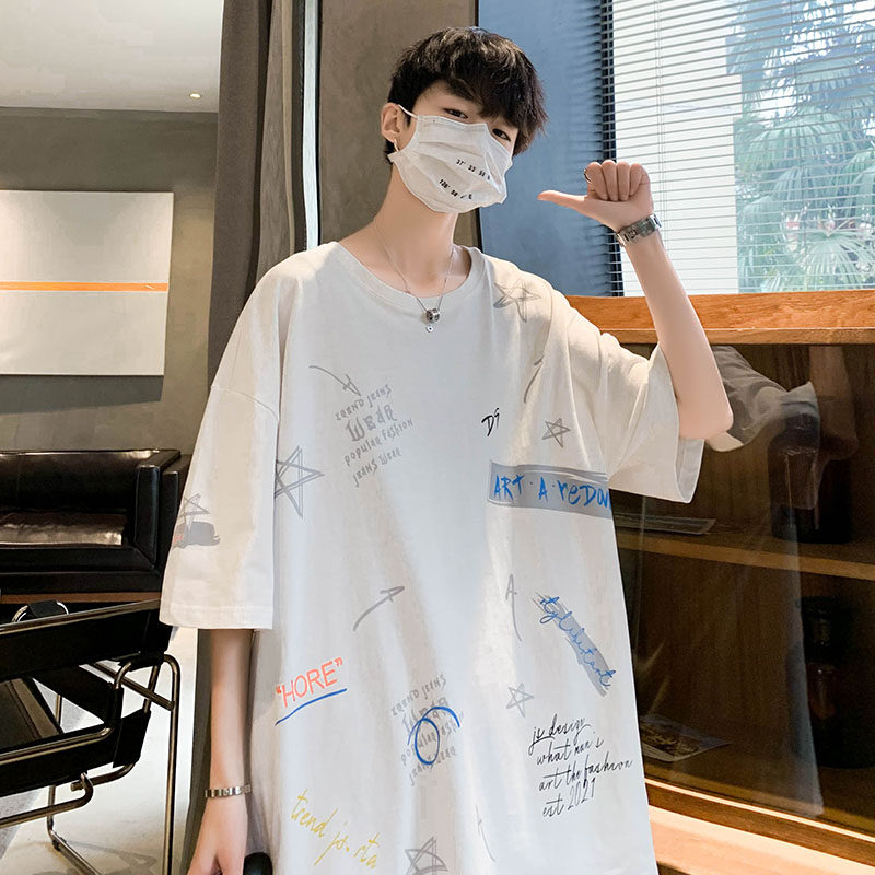 港風棉圓領字母印花恤短袖五分半袖夏季打底衫