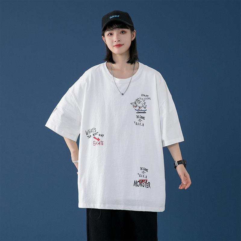 Summer Cotton Short Sleeve T-Shirt casual loose print hip hop college men's and women's top