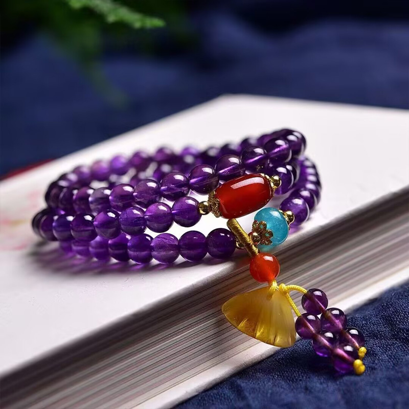 天然紫水晶多圈手链简约气质手串蜜蜡多圈手串民族风气质百搭手饰