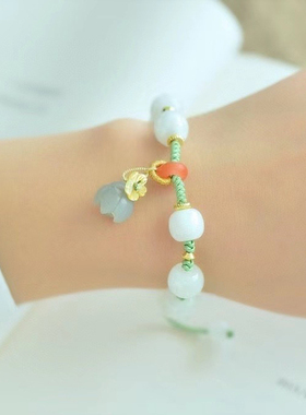 天然和田玉手链 和田玉莲蓬手链 和田玉莲藕手链苹果珠和田玉莲花