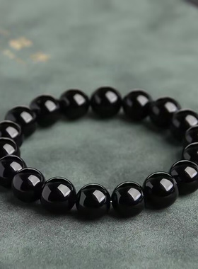乌金黑曜石手链天然黑耀石黑色经典圆珠手链手串男女款