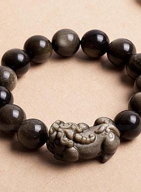 天然金耀石貔貅手链 金曜石皮丘手串 男女款歪头金曜石貔貅