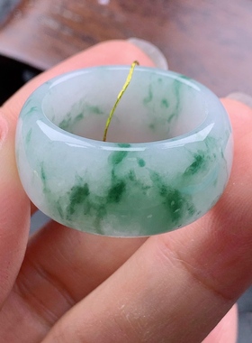 23号缅甸天然A货翡翠 T1001 内径20.6mm 飘花宽边轮胎戒指扳指