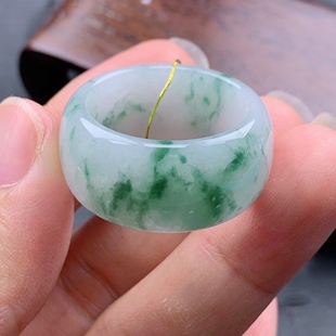 飘花宽边轮胎戒指扳指 内径20.6mm 23号缅甸天然A货翡翠 T1001
