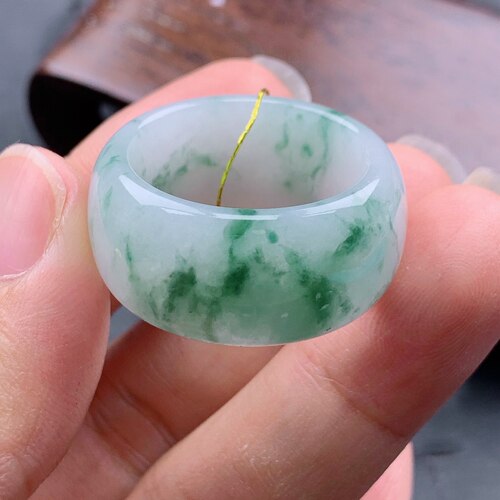 23号缅甸天然A货翡翠 T1001 内径20.6mm 飘花宽边轮胎戒指扳指