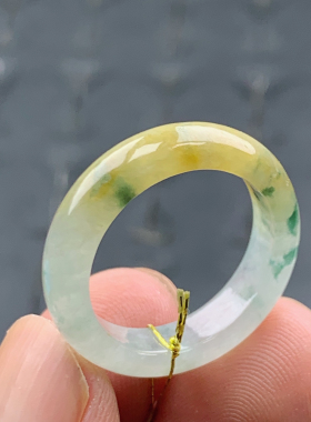 #18号缅甸天然A货18.4mm  飘花黄翡戒指翡翠女戒圈男指环素圈T288