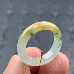 飘花黄翡戒指翡翠女戒圈男指环素圈T288 18号缅甸天然A货18.4mm