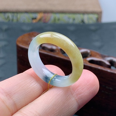 17号缅甸天然A货翡翠 T867 内径18.1mm 冰胶飘花黄翡半山水戒指