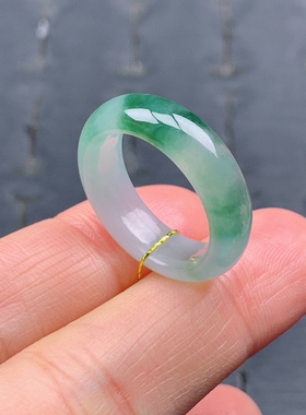 14号缅甸天然A货翡翠T595内径17/6/3.2mm 冰晴水飘花戒指圆环