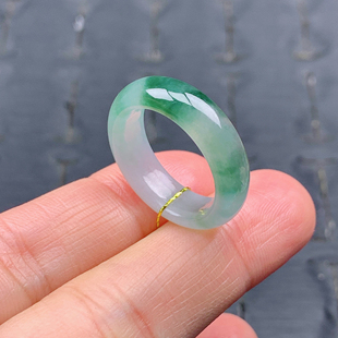 冰晴水飘花戒指圆环 3.2mm 14号缅甸天然A货翡翠T595内径17