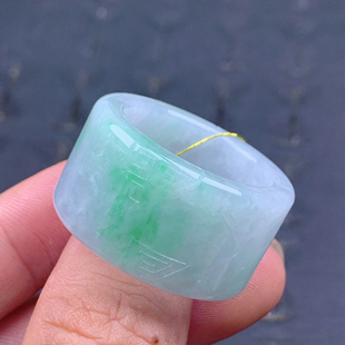 #29号缅甸天然A货22.5mm 飘绿回纹翡翠扳指男款宽边扳指 T253