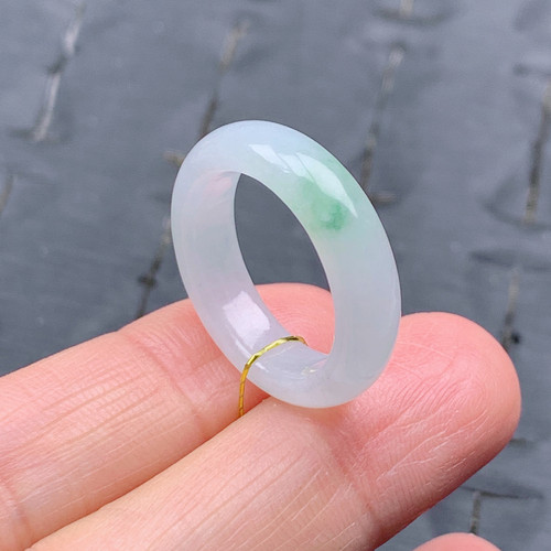 14号缅甸天然A货翡翠 T672 内径17.1/5.3/3.3mm 冰胶细腻飘花戒指