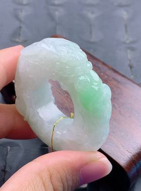 25-26号缅甸天然A货翡翠 T1021 内径21.7mm 飘绿龙扳指把玩件