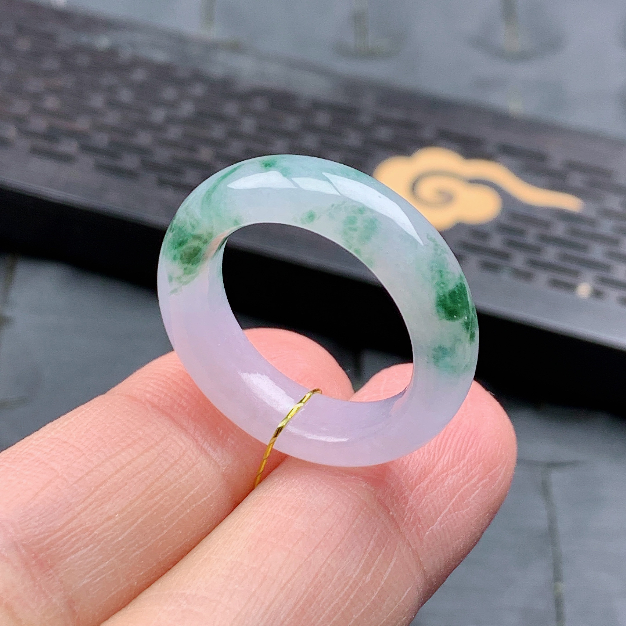 14-15号缅甸天然A货翡翠T685 内径17/5.6/4mm 冰紫飘花戒指春彩款
