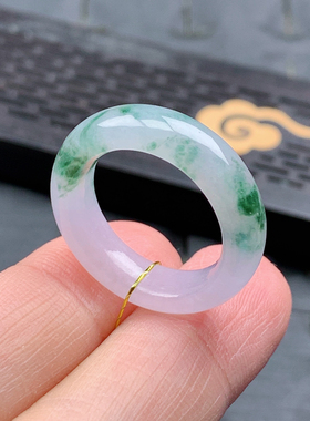 14-15号缅甸天然A货翡翠T685 内径17/5.6/4mm 冰紫飘花戒指春彩款