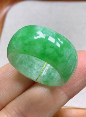 20-21号缅甸天然A货翡翠 T1194 内径19.6mm 飘绿轮胎戒指扳指
