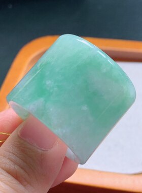 27-29号缅甸天然A货翡翠 T1232内径22.4-26.2-4mm 飘晴绿复古扳指