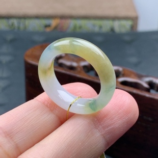 15号缅甸天然A货翡翠 T872 内径17.5 冰胶黄翡飘花戒指 3.8mm