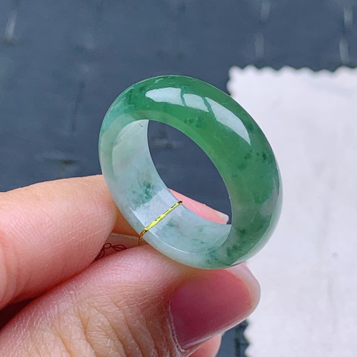 20号缅甸天然A货翡翠T549内径19.4/7.8/3.8mm 半山水戒指