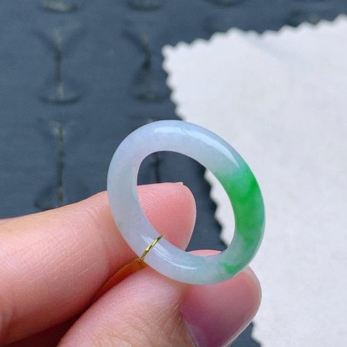 10-11号缅甸天然A货翡翠T524 内径16mm 阳绿戒指小细条阳绿指环