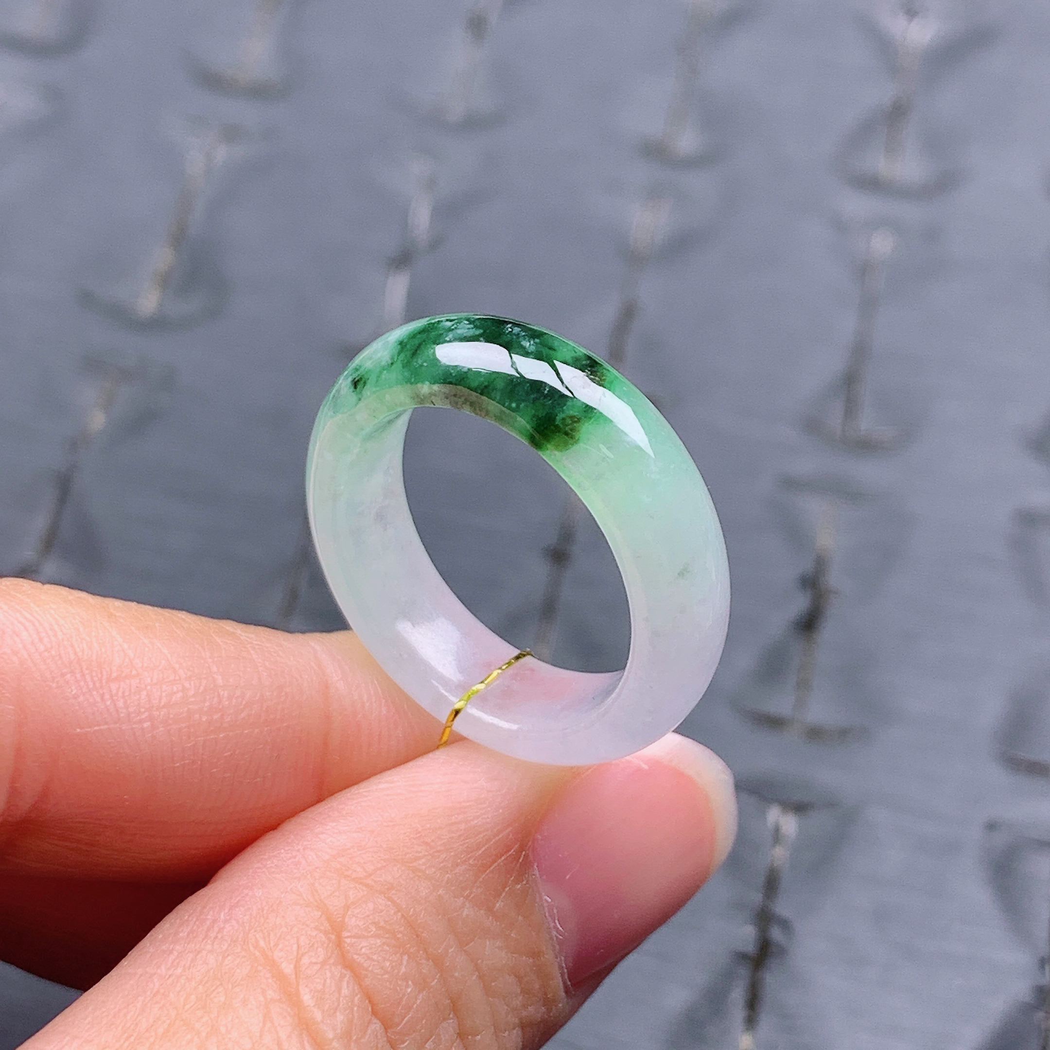 16-17号缅甸天然A货翡翠T615 内径17.9/6.4/3.6mm 冰飘花戒指