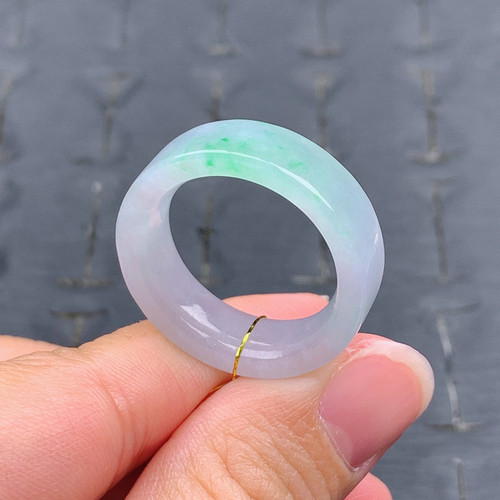 24-25号缅甸天然A货翡翠T557内径20.5mm淡紫冰胶阳绿方戒素圈戒指