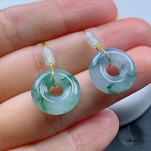 15.3 缅甸天然A货翡翠 T1069 其一20.7 起胶飘花甜甜圈一对 4.8mm