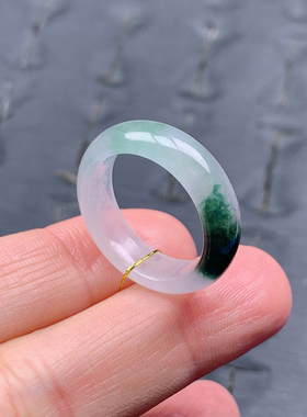 15号缅甸天然A货翡翠T620 内径17.5/6/3.2mm 冰胶飘花戒指