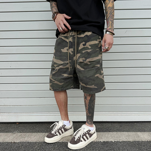 男女宽松直筒五分裤 短裤 子 vintage复古刺绣膝盖迷彩工装 UNAPS夏季