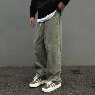 长裤 UNAps复古vintage立体剪裁美式 男女松紧腰直筒休闲裤 裤 子 工装