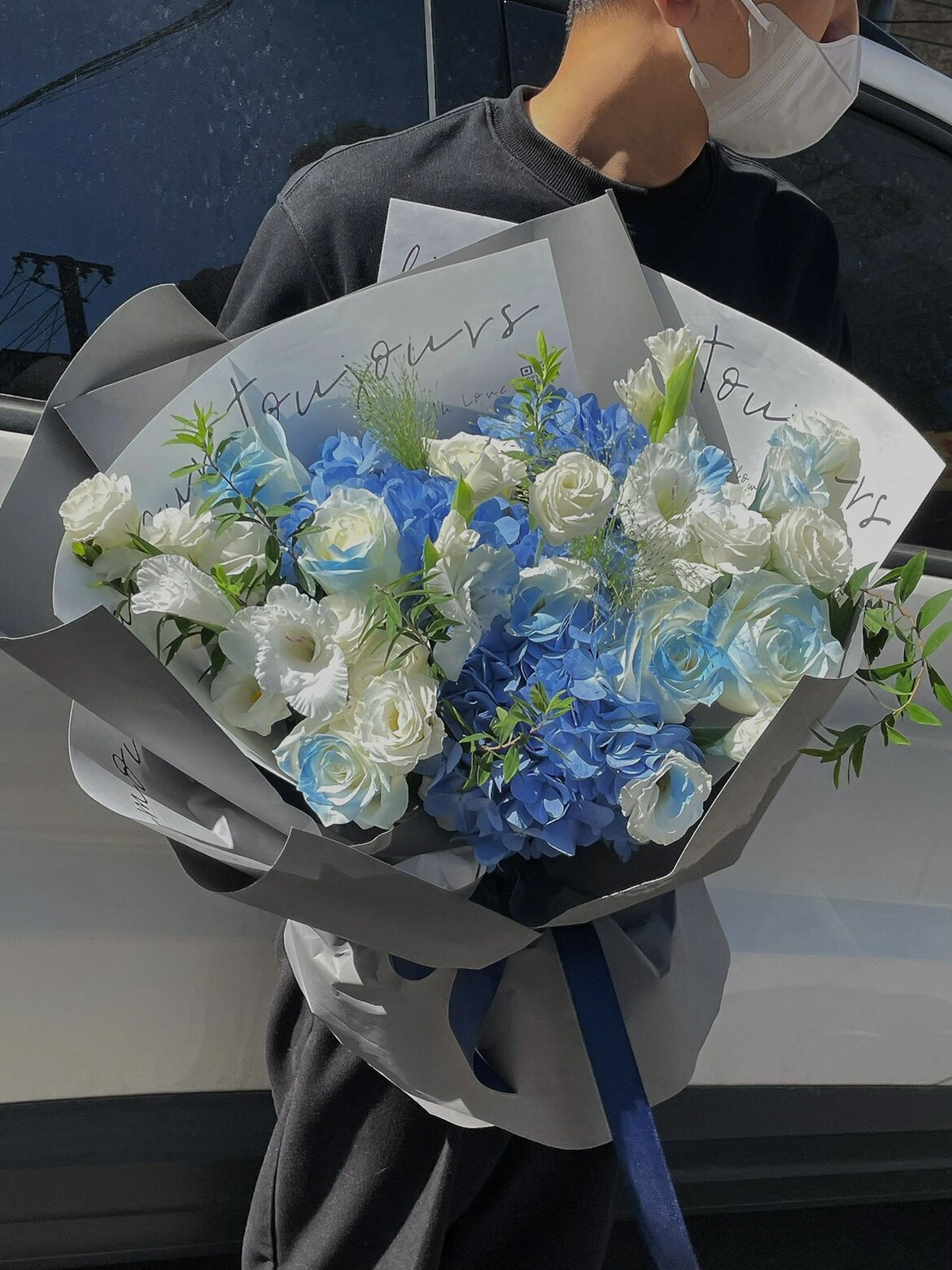 蓝色系绣球桔梗玫瑰花束 送男生男士生日礼物 宁波鲜花同城速递