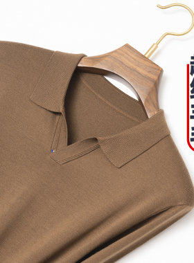 冬季翻领羊毛衫男100纯打底中年长袖针织衫衬衫领休闲毛衣男装