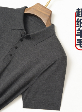 春秋季针织短袖羊毛衫男中年半袖打底衫衬衫领套头毛衣休闲装纯色